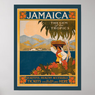 Poster Jamaica Gem of The Tropics 1910 Nouveau Viagem