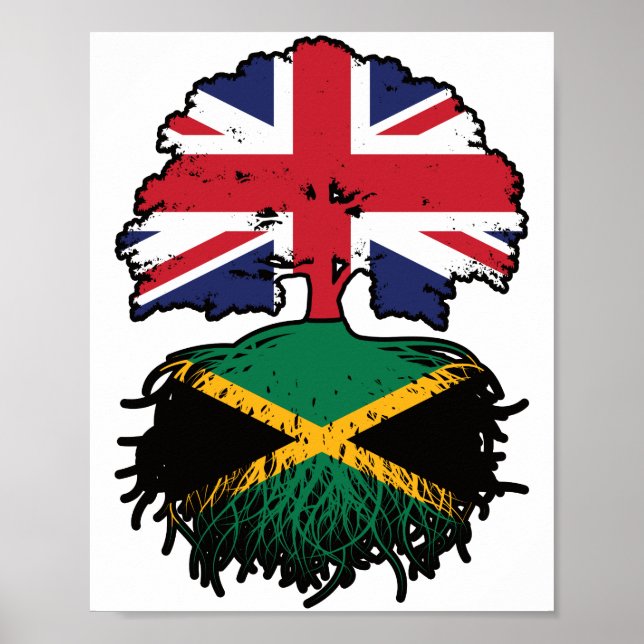 Poster Jamaica Jamaican UK Tree Roots Flag (Frente)