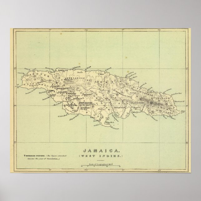 Pôster Jamaica Lithographed Map (Frente)