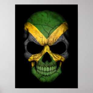 Poster Jamaican Flag Skull on Black
