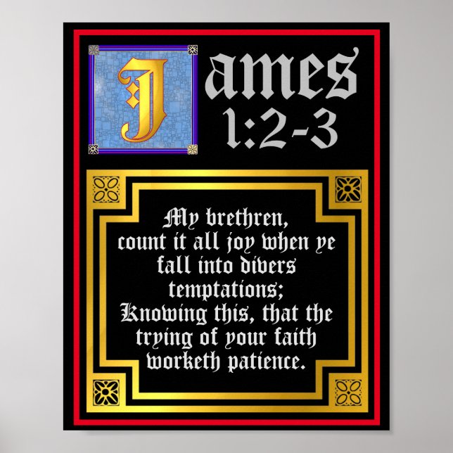 Poster James 1:2 1:3 Nova Citação Iluminada de Testamento (Frente)