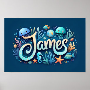Poster James Ocean Nursery Animais do Mar Subaquático