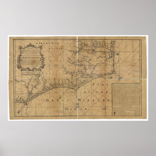 Pôster James Wimble 1738 Mapa da Carolina do Norte (Frente)