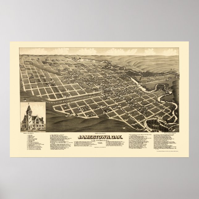 Poster Jamestown, Mapa Panorâmico ND - 1883 (Frente)