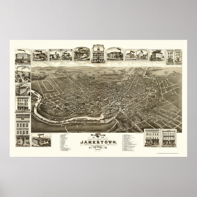 Poster Jamestown, NY Panorâmica Map - 1882 (Frente)