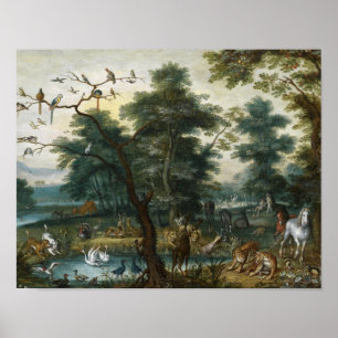 Poster Jan Brueghel, o jovem - Paisagem Paraísa