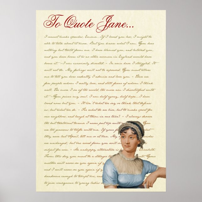 Poster Jane Austen cita Orgulho e Preconceito, Emma, S&S (Frente)