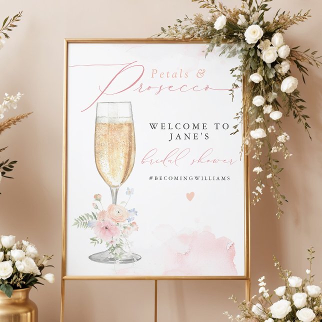 Poster JANE Blush Floral Petals & Chá de panela Prosecco (Criador carregado)