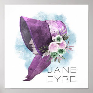 Poster Jane Eyre Bonnet Flores Roxo e Azul