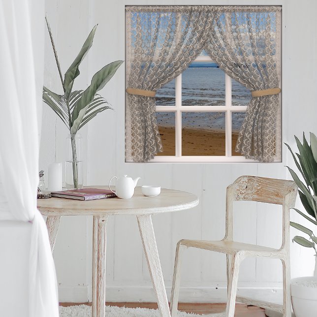 Pôster Janela com Vista para o Mar com Cortinas de Renda (Criador carregado)