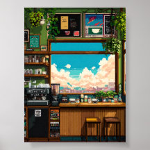 Janela de Café Aconchegante Pixel art