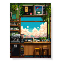 Janela de Café Aconchegante Pixel art