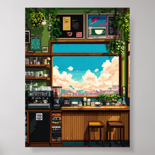 Poster Janela de Café Aconchegante Pixel art (Frente)