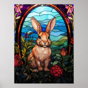 Poster Janela de Vidro Colorido de Coelho Arte de Jardim