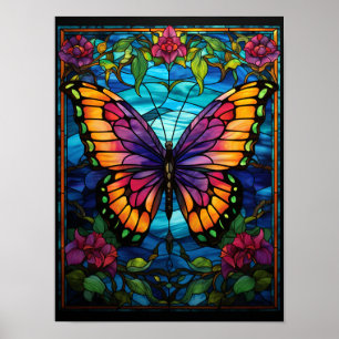 Poster Janela de Vidro Colorido Jardim de Borboletas Lind