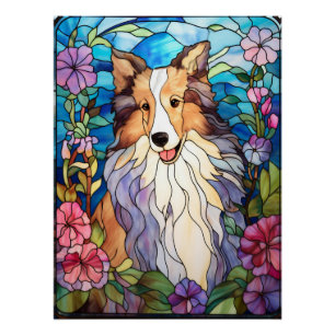 Pôster Janela de Vidro Colorido Rough Collie