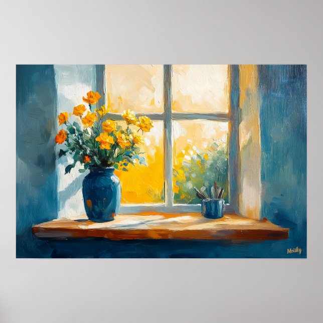 Poster Janela Ensolarada Fauvista com Flores – lar aconch (Frente)