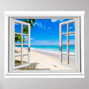 Pôster Janela Falsa Com Vista Para Oceano De Praia Tropic