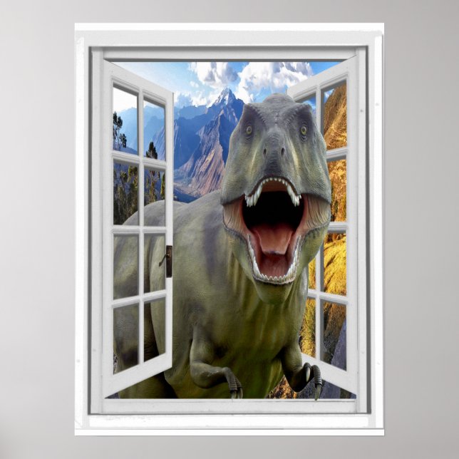 Poster Janela Falsa de Imagem do Dinossauro T-Rex (Frente)