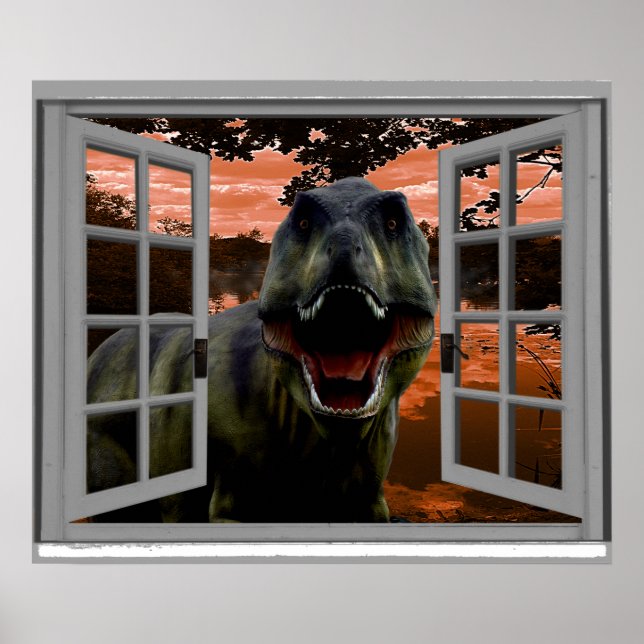 Poster Janela Faux do Modo de Exibição Sunset do Dinossau (Frente)