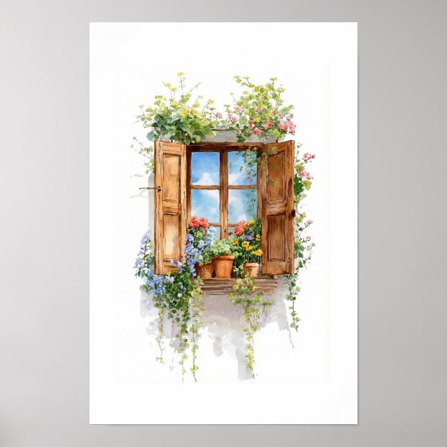 Poster Janela Floral Rústica – Estilo Casa de Campo (Frente)