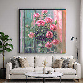 Poster Janela rosa - Design de vida estática para o pinto