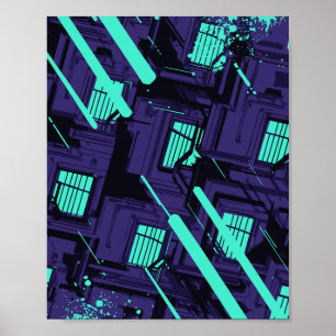 Poster janelas cian sobre uma grade digital
