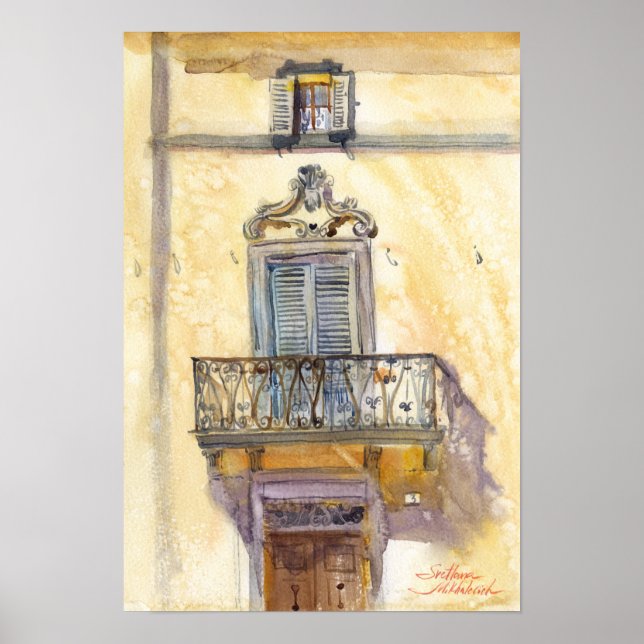 Poster Janelas italianas. Fabriano. Arte aquarela (Frente)