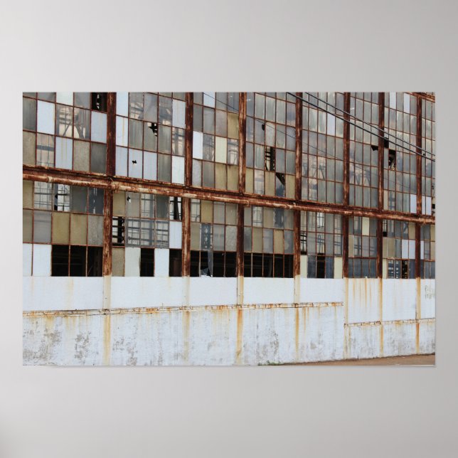 Poster Janelas quebradas em um depósito de fábrica abando (Frente)
