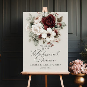 Poster Jantar de ensaio burgundy branco elegante bem-vind