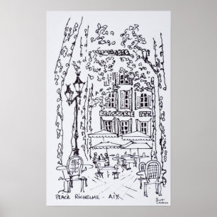 Pôster Jantar em uma Plaza Aix en Provence, França
