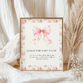 Poster Jantar Floral Cottage com Laço Rosa para Bebê Jogo