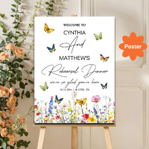 Poster Janto de ensaio das borboletas e flores selvagens