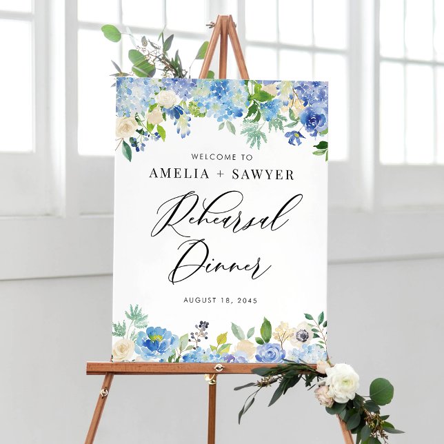 Poster Janto de ensaio de Hydrangeas Azuis de Aquarela (Criador carregado)