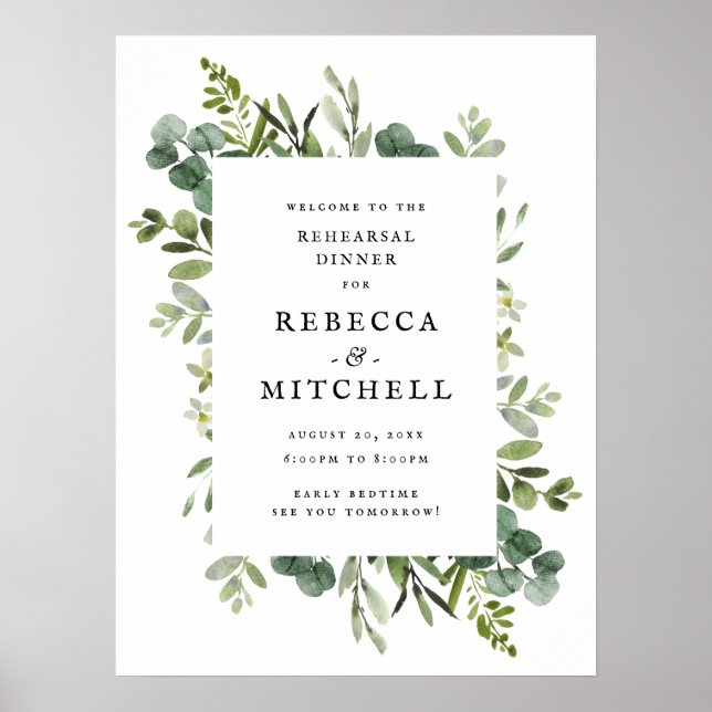 Poster Janto de ensaio Elegante Greenery Wedding (Frente)