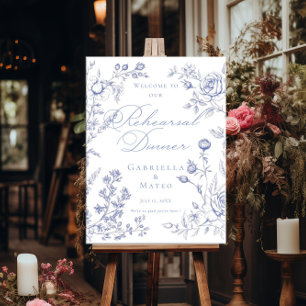 Poster Janto de ensaio francês toile Blue Floral bem-vind