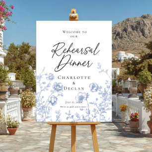 Poster Janto de ensaio francês toile Blue Floral bem-vind
