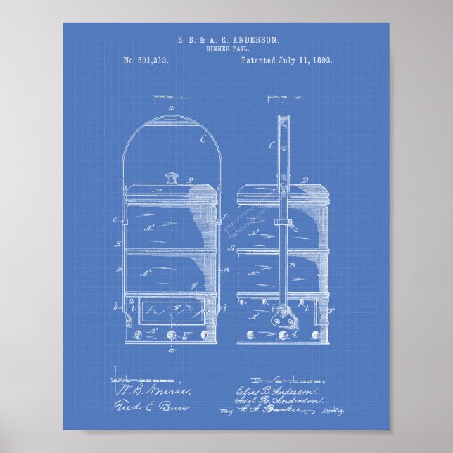 Pôster Janto Pail 1893 Patent Art Blueprint (Frente)