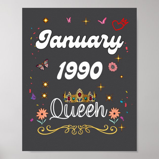 Poster January 1990 Queen Since January 1990 Birthday Gir (Frente)