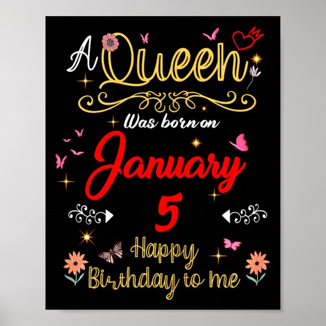 Poster January 5 Birthday A Queen Was Born In 5th January (Frente)
