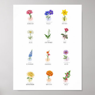 Poster January Carnation Birth Flower Watercolor Wall Art
