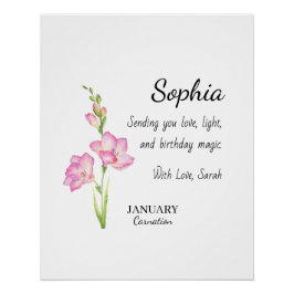 Pôster January Carnation Personalized Birthday