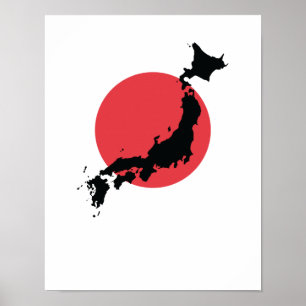 Poster Japan Flagge Kartenumriss