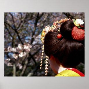 Pôster Japan, Kyoto. Rear view close-up of geisha's