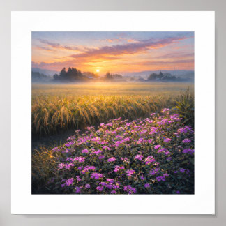Poster Japan’s Autumn Rice Fields at Sunrise – Art Print