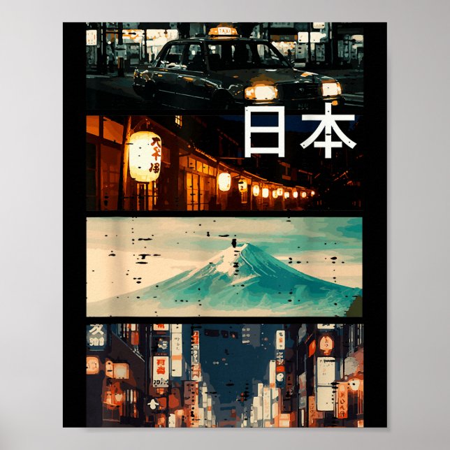 Poster Japan Street Mountain Collage Nihon Japanese Men W (Frente)
