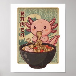 Poster Japanese Anime Axolotls Ramen Black Axolotl Eating