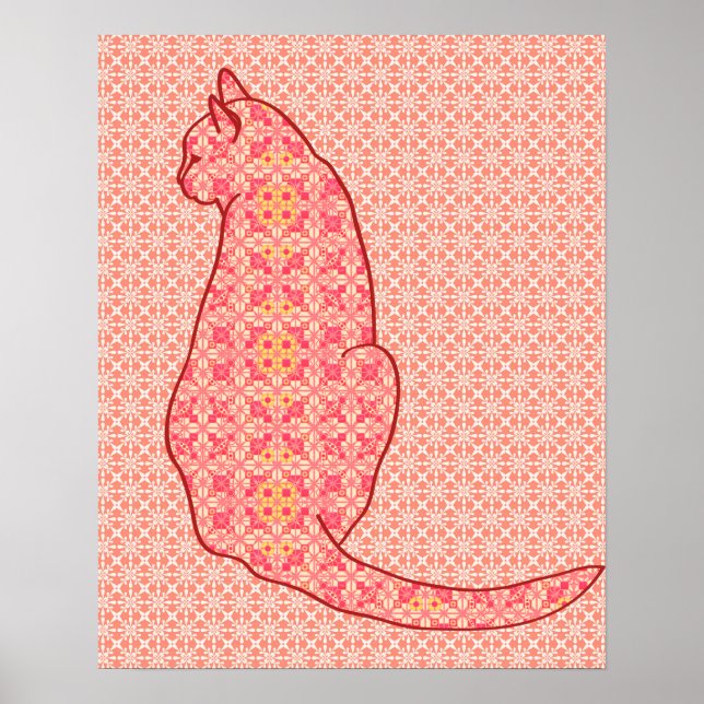 Poster Japanese Cat - Coral Orange Batik (Frente)