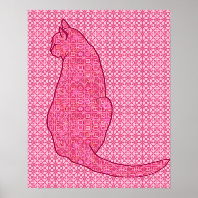 Pôster Japanese Cat - Fuchsia Pink Batik (Frente)