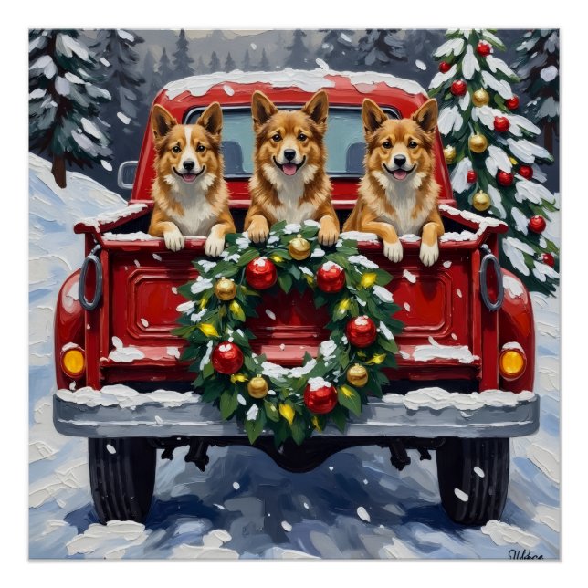 Pôster Japanese Chin Christmas Red Truck Holiday (Frente)